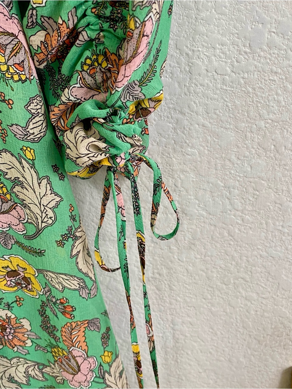 Free People Earthfolk Maxi Dress Green Floral Boho Ruched Sleeve XS - Picture 8 of 16